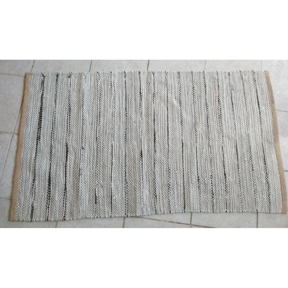 4.5 x 2.5 Ft. Rug Handmade Dhurrie Wool & Jute Mat Grey & Beige Carpet Woven